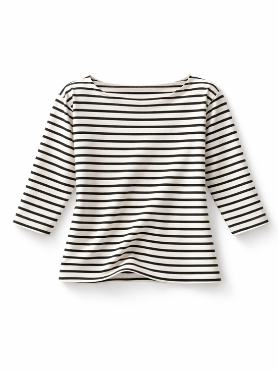 SPANX Tops - SPANX Cotton Boatneck Top  Black Ivory Stripe Long Sleeve Parisian Capsule